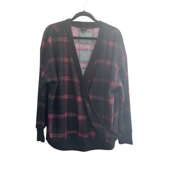 Torrid Size 2 Plaid Surplice Top Waffle Knit Holiday Drop Shoulder #5761 - Picture 1 of 16